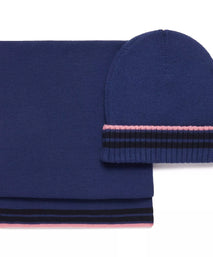 Blue Knitted Merino Wool Hat & Scarf Set