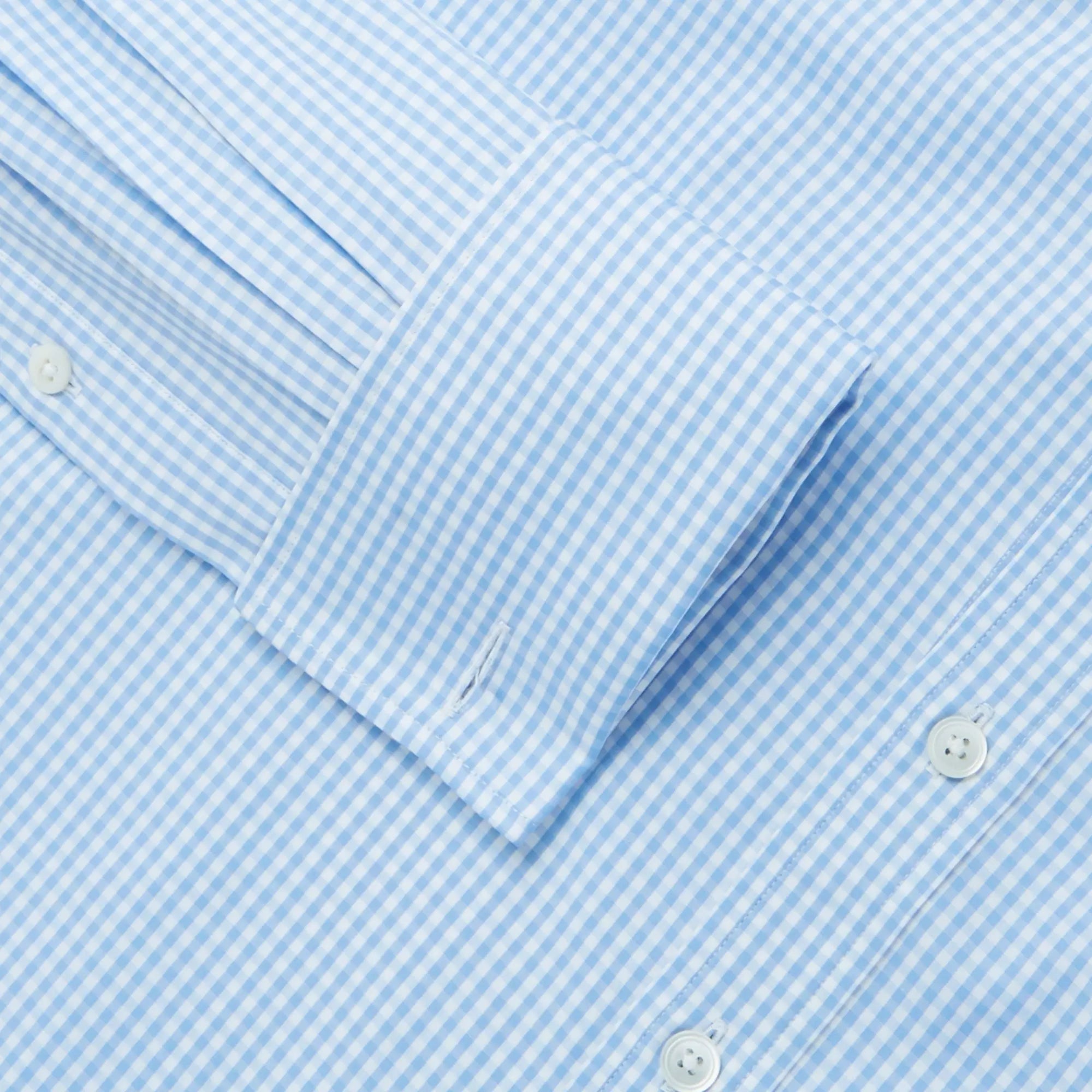 Pale Blue & White Classic Fit Double Cuff Core Poplin Gingham Formal Shirt