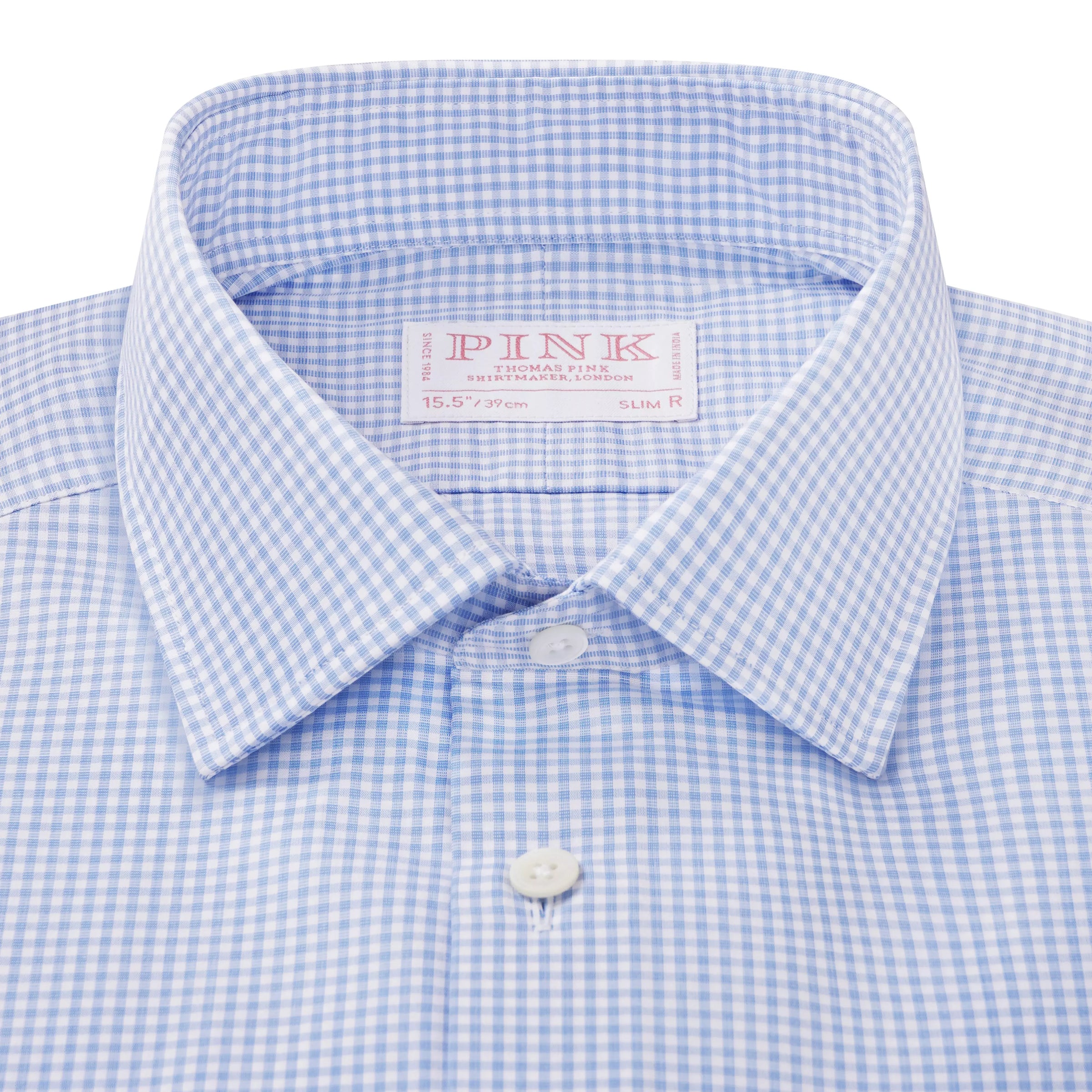 Blue & White Slim Fit Mini Check Formal Shirt