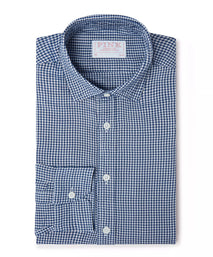 Navy & White Slim Fit Smart Casual Oxford Micro Check Shirt