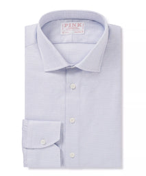 Pale Blue & White Tailored Fit Micro Textured Check Formal Shirt