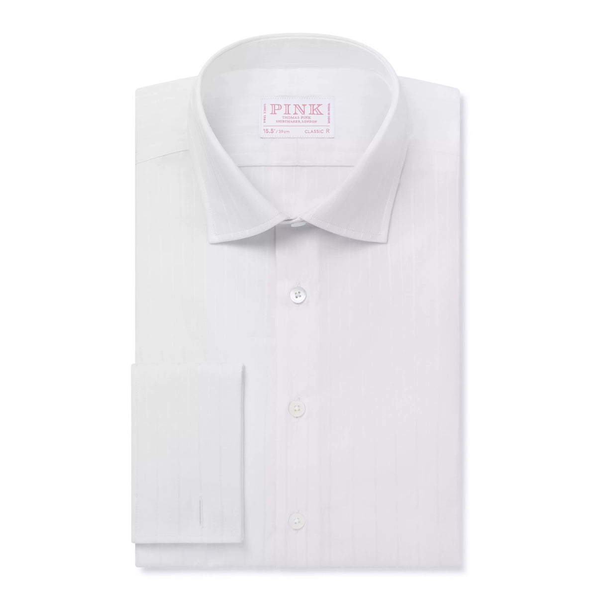 White Classic Fit Double Cuff Tonal Barre Stripe Formal Shirt