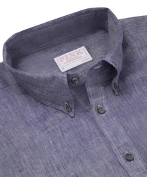 Blue & White Classic Fit Smart Casual Chambray Linen Shirt
