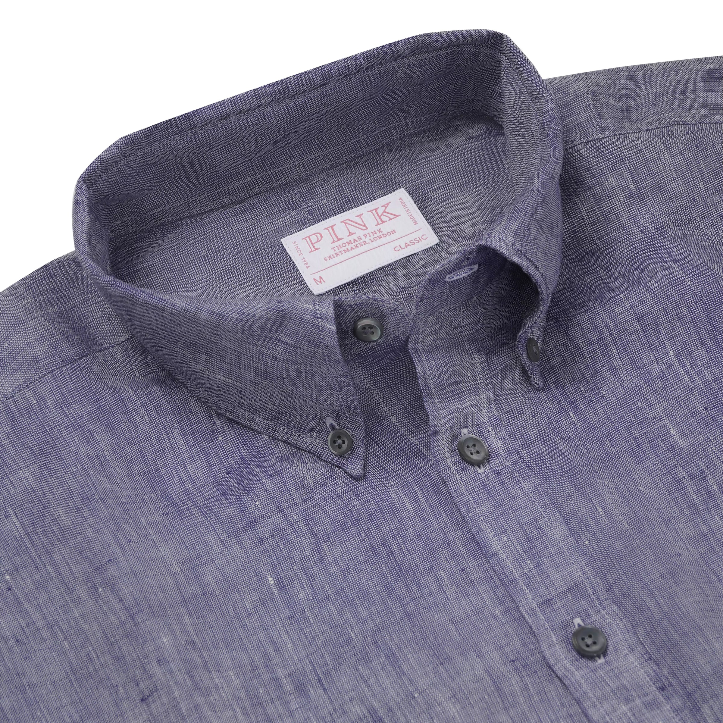 Blue & White Classic Fit Smart Casual Chambray Linen Shirt