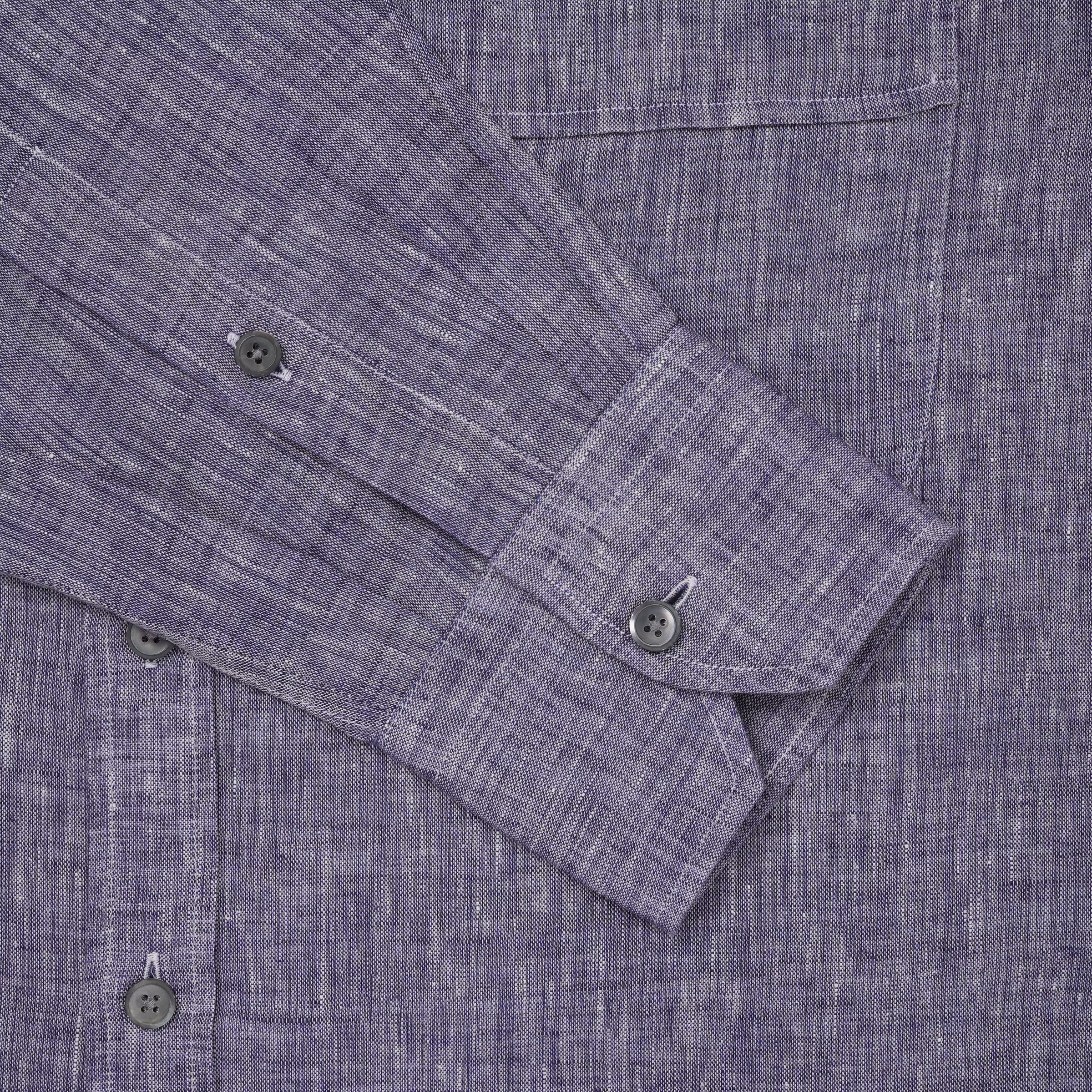 Blue & White Classic Fit Smart Casual Chambray Linen Shirt