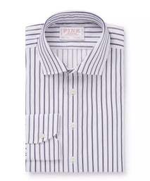 White & Navy Tailored Fit Multi Stripe Formal Shirt