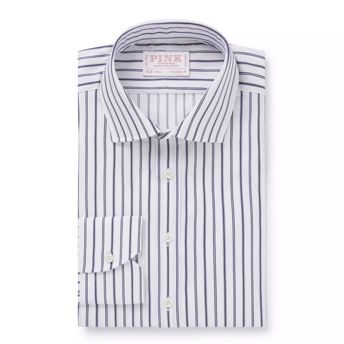 White & Navy Tailored Fit Multi Stripe Formal Shirt