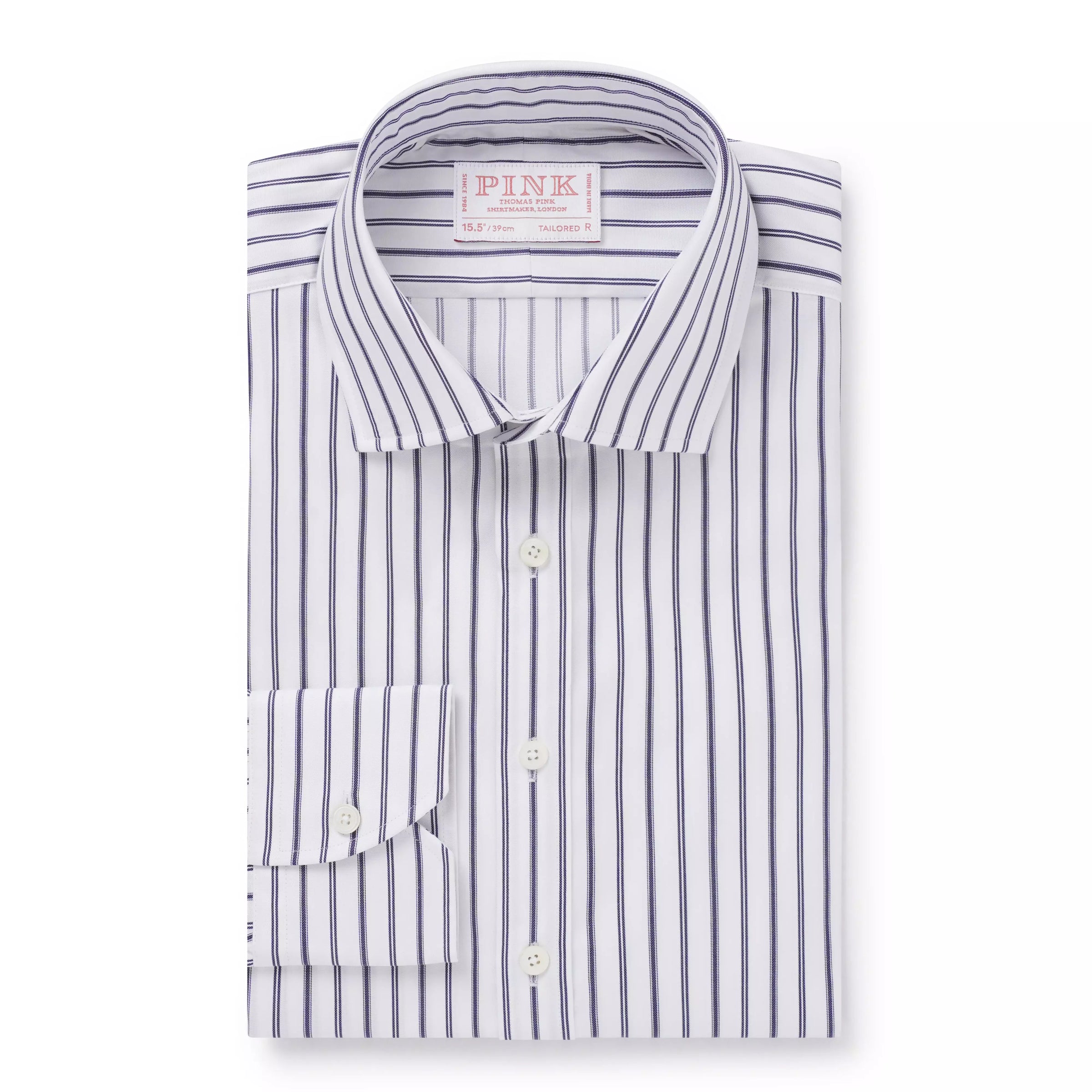 White & Navy Tailored Fit Multi Stripe Formal Shirt