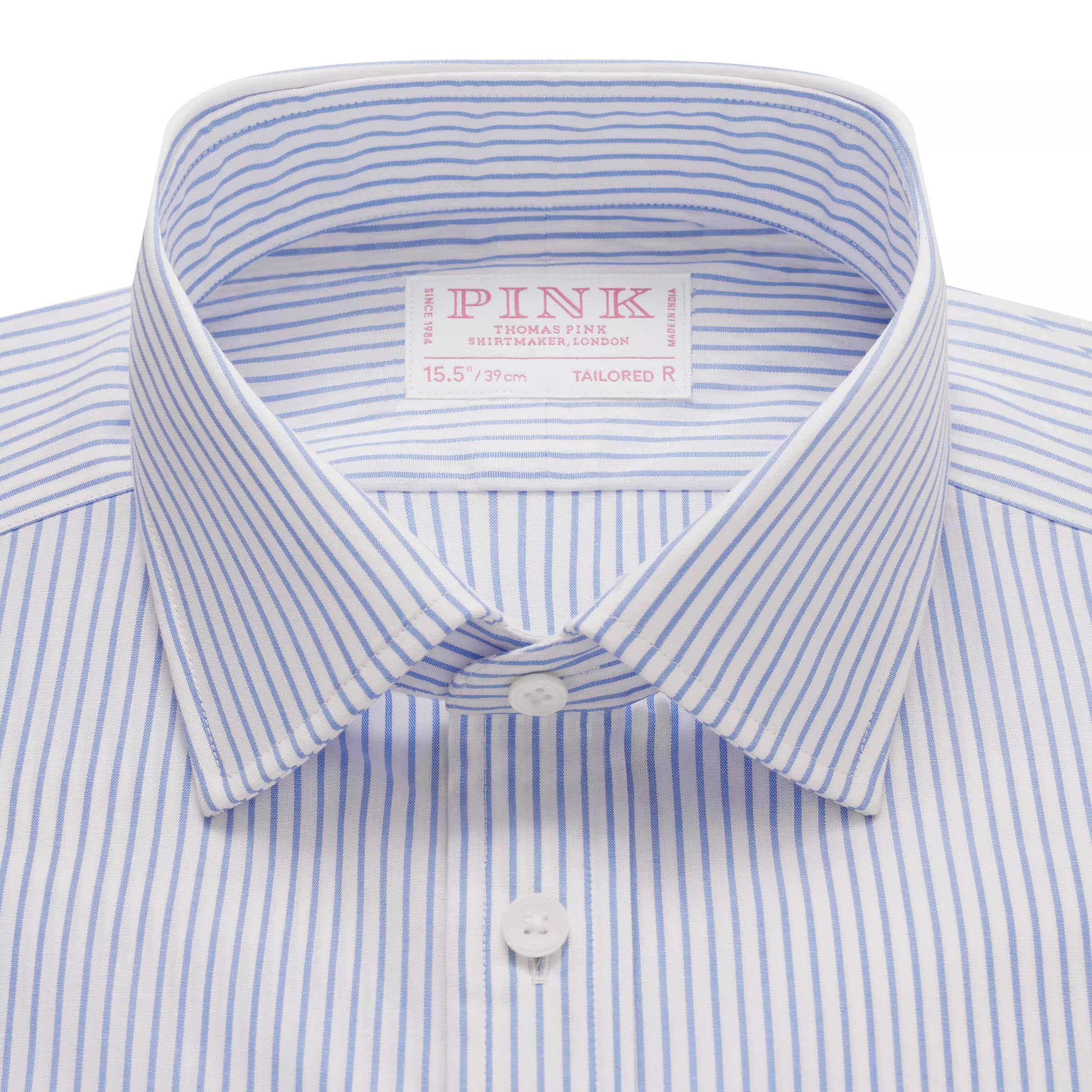 Blue & White Tailored Fit Double Cuff Panama Medium Stripe Formal Shirt