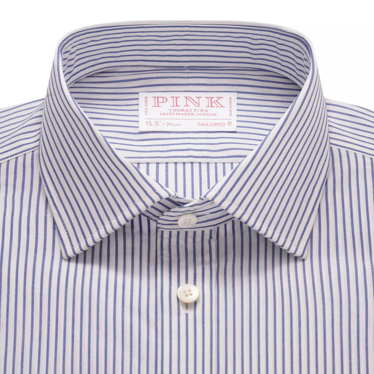 Deep Blue & White Tailored Fit Double Cuff Panama Medium Stripe Formal Shirt