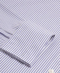 Deep Blue & White Tailored Fit Double Cuff Panama Medium Stripe Formal Shirt