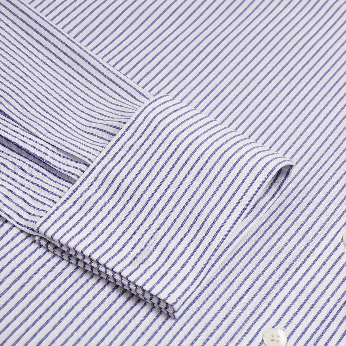 Deep Blue & White Tailored Fit Double Cuff Panama Medium Stripe Formal Shirt