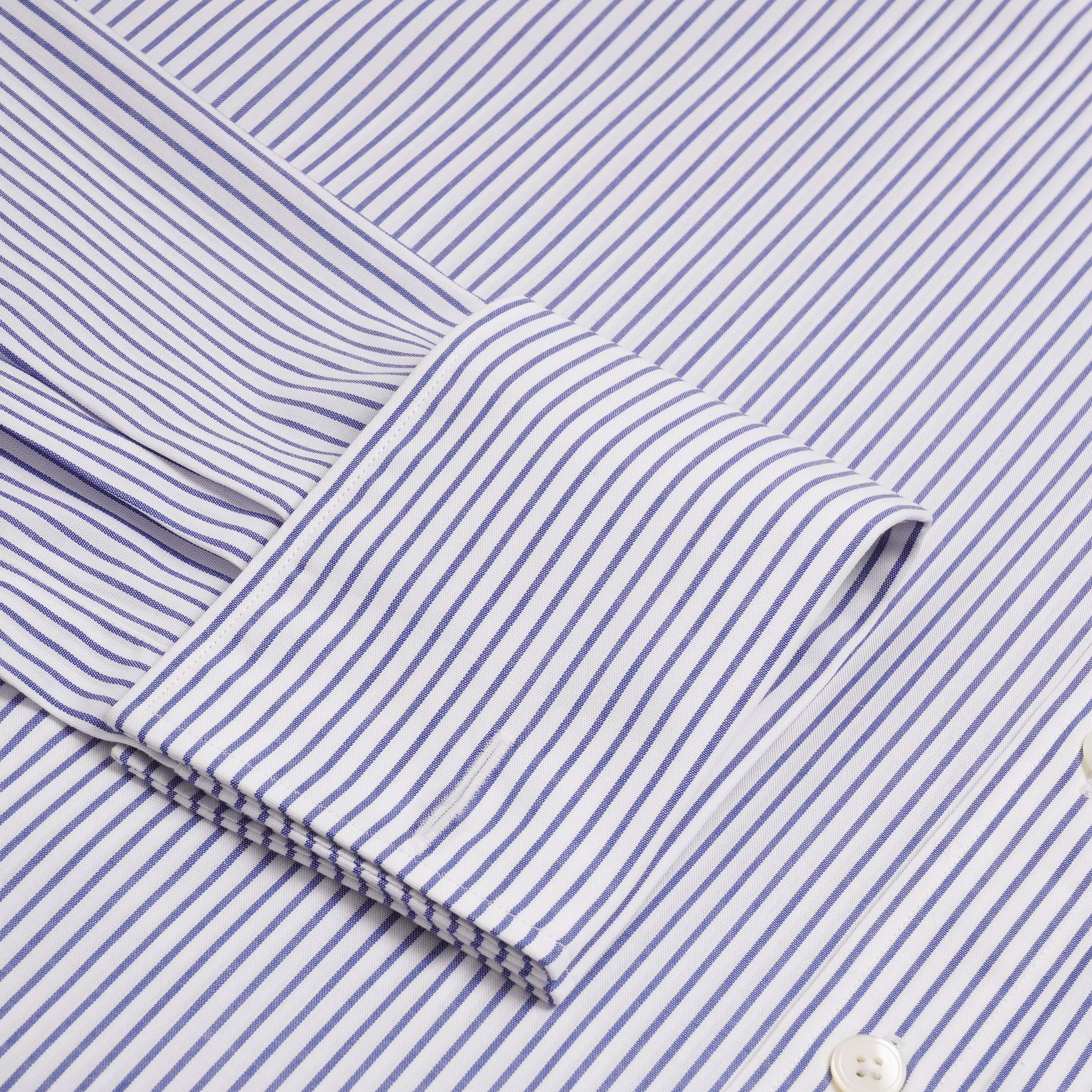 Deep Blue & White Tailored Fit Double Cuff Panama Medium Stripe Formal Shirt