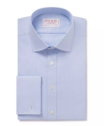 Pale Blue & White Slim Fit Double Cuff Puppytooth Formal Shirt