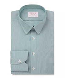 Deep Green & White Slim Fit Hairline Rope Stripe Formal Shirt