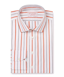 White & Orange Tailored Fit Wide Set Stripe Formal Shirt