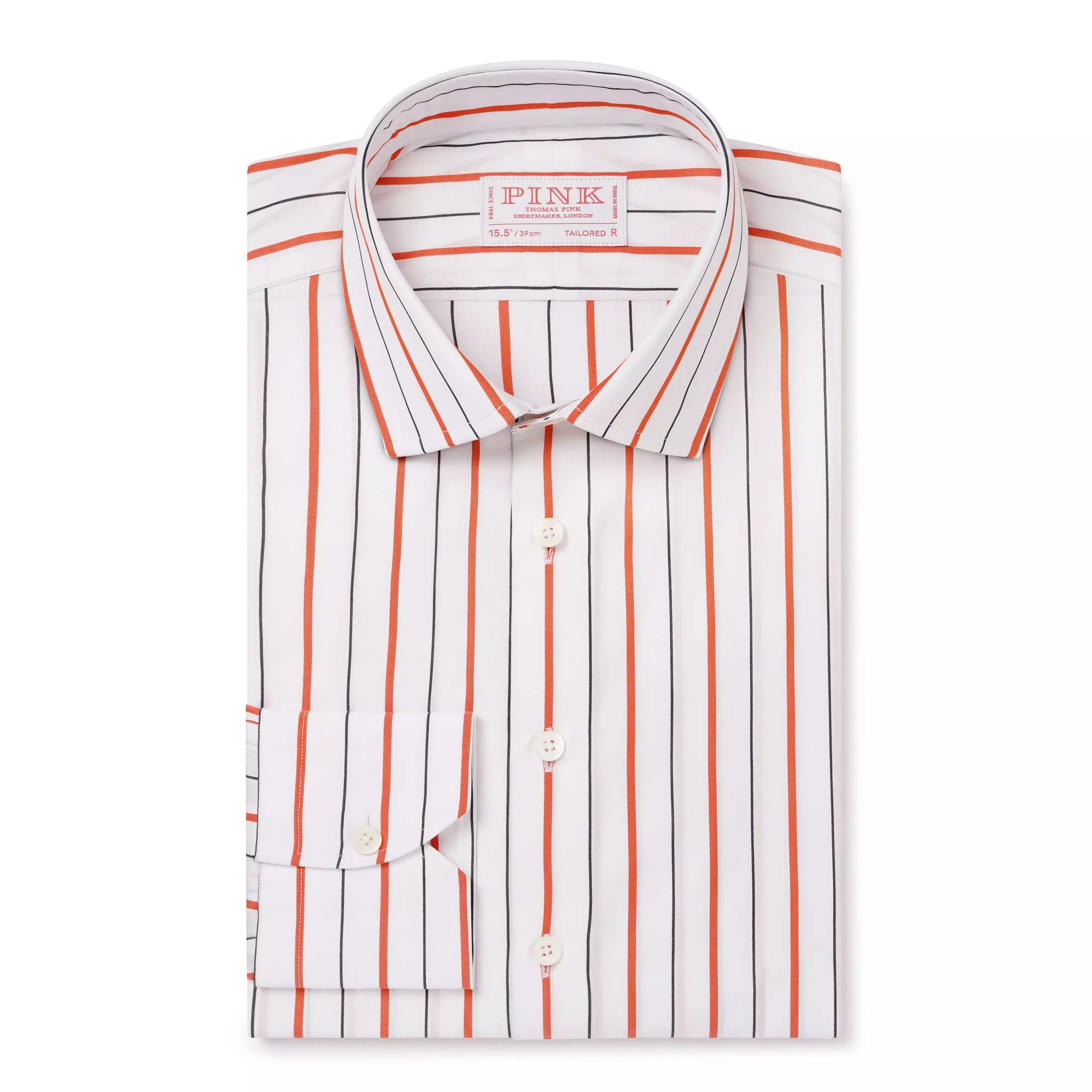 White & Orange Tailored Fit Wide Set Stripe Formal Shirt