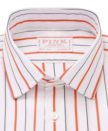 White & Orange Tailored Fit Wide Set Stripe Formal Shirt