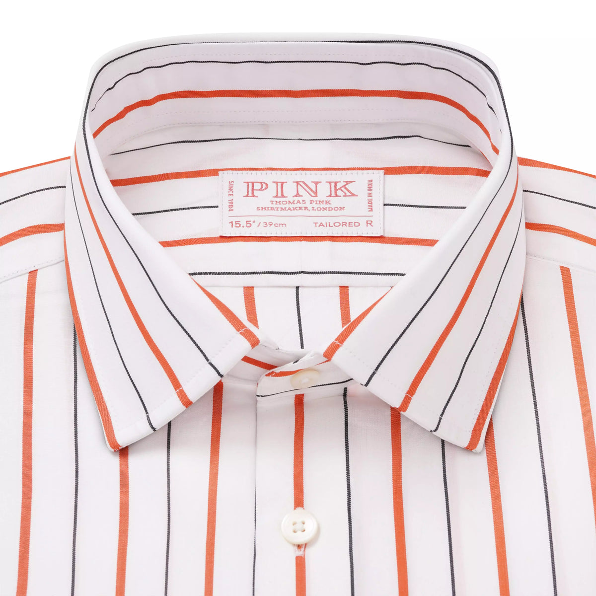 White & Orange Tailored Fit Wide Set Stripe Formal Shirt