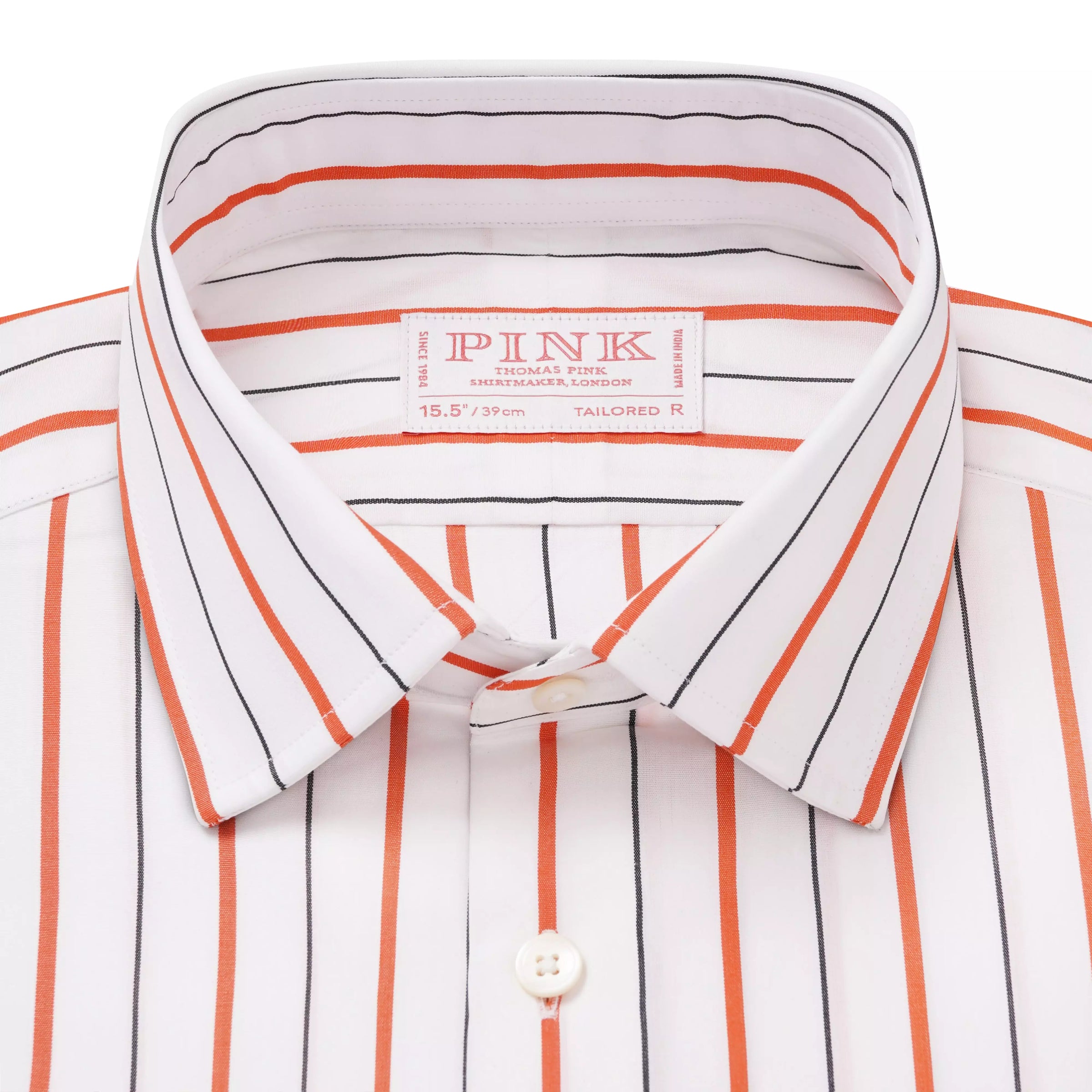 White & Orange Tailored Fit Wide Set Stripe Formal Shirt