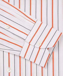 White & Orange Tailored Fit Wide Set Stripe Formal Shirt