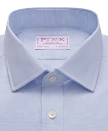 Pale Blue & White Classic Fit Prince of Wales Check Formal Shirt